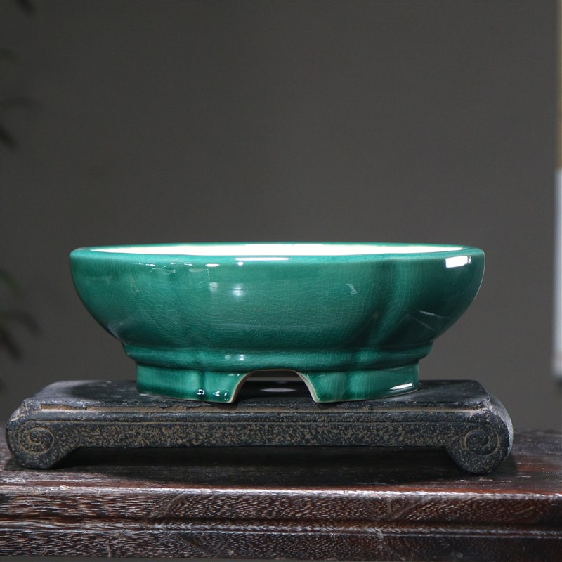 紫砂花盆禅意莲花形八方葵式圆形陶瓷盆景盆中国风古典桌面盆栽