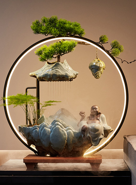 招财流水摆件f循环水新中式禅意客厅办公室茶室桌面装饰品开业礼