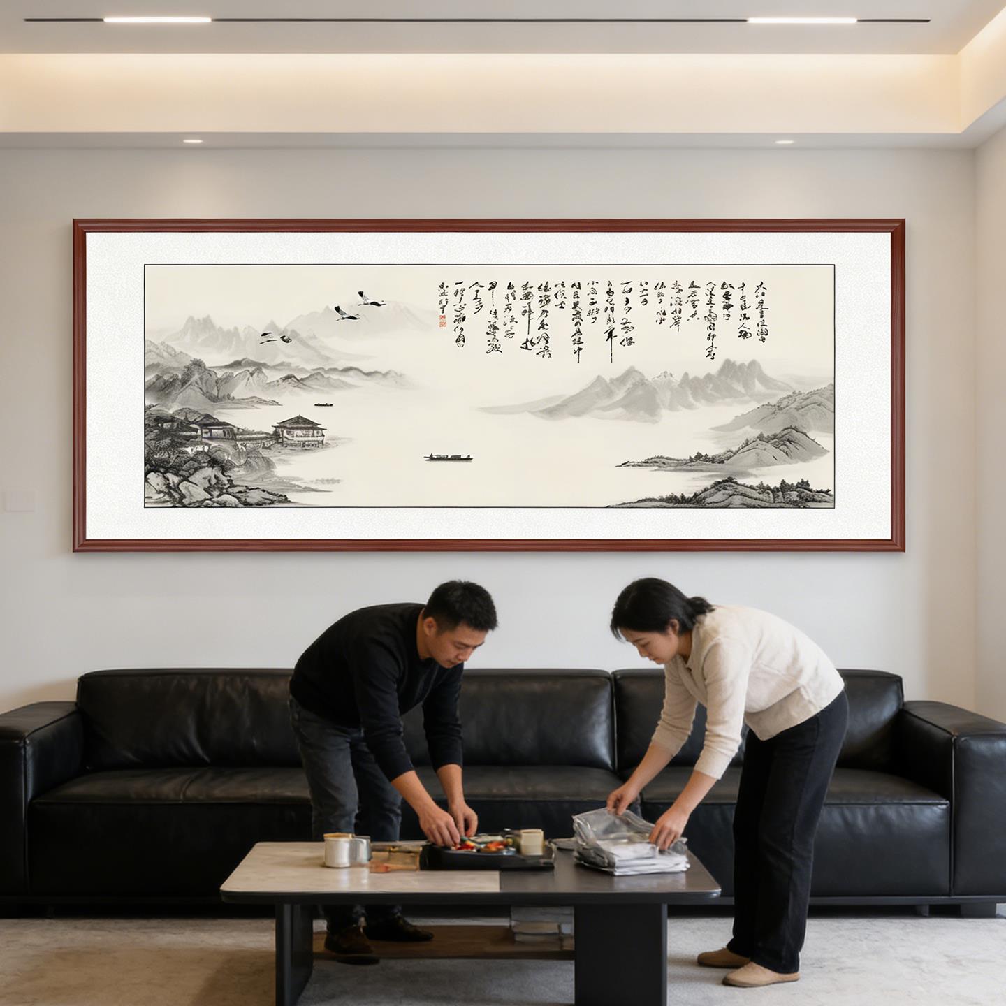 中堂客厅山水挂画办公室字画国画沙发背景墙面装饰壁画大气风景画