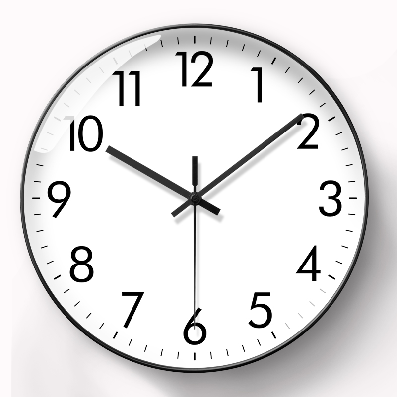 简约挂钟家用客厅石英钟表自动对时电波钟P静音挂墙免打孔时钟