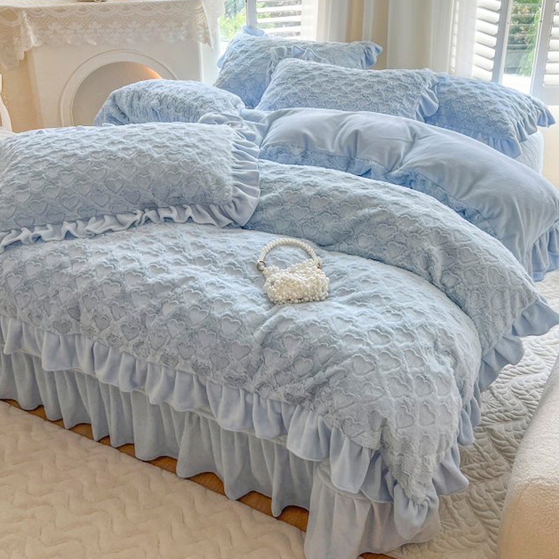 冬季兔兔绒加绒加厚牀上s四件套公主风双面毛绒珊瑚牛奶绒牀单被