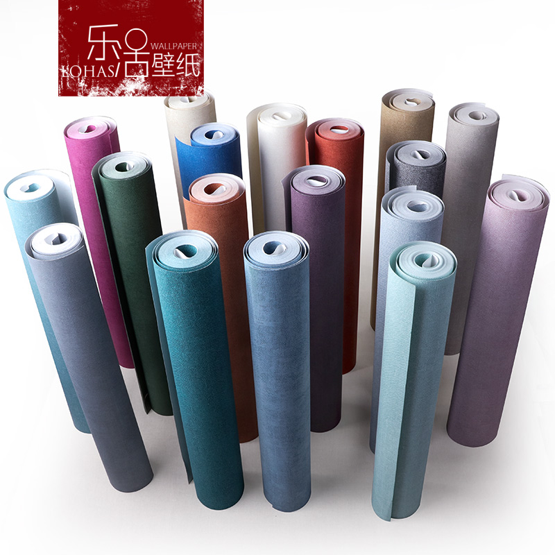 简约纯色素色无纺布紫色亚麻墙纸is风 北欧卧室W客厅蓝色壁纸