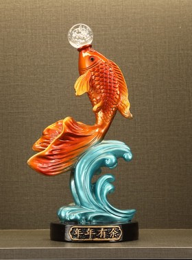 珐琅彩客厅酒柜玄关电视柜装饰品乔迁礼品年Q年有余招财红鱼摆件