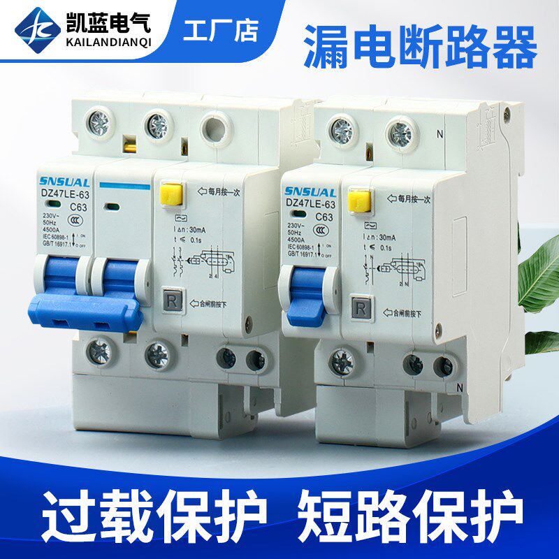 家用空开小型断路器空气开关DZ47LE-63A漏电保护器1P2P3P4P电闸