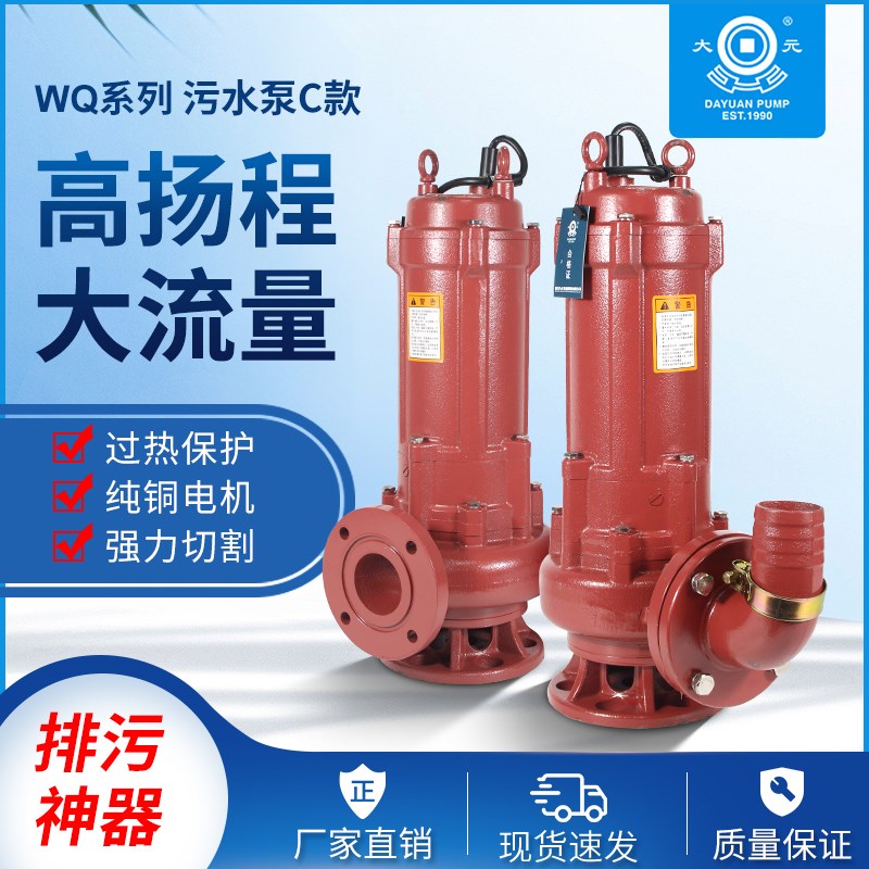 大元污水泵国标工程铸铁无堵塞排污抽水提升泥浆三相380V大流量