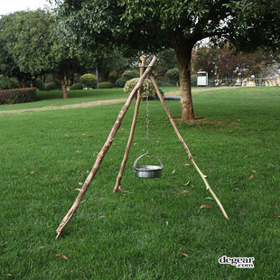 户外野营篝火三角架 吊锅野餐生火支架 不锈钢三脚架挂钩大号