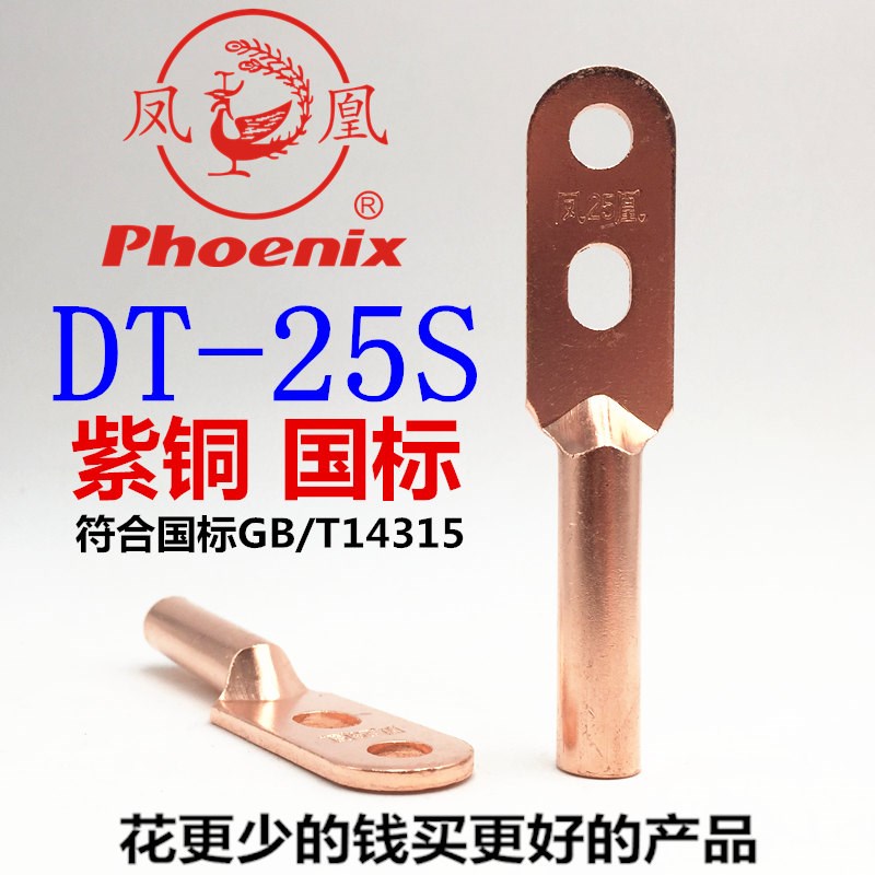 凤凰DTS双孔铜接线端子铜接头铜鼻子堵油式紫铜国标A级厂家直销