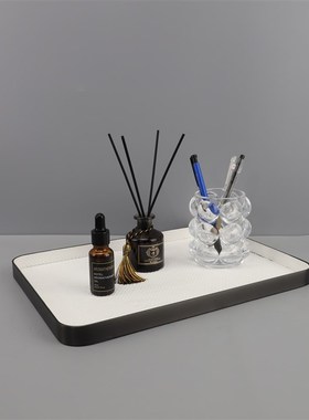 北欧简约长方形圆角金属皮革托盘创D意组合客厅玄关卧室家居装饰