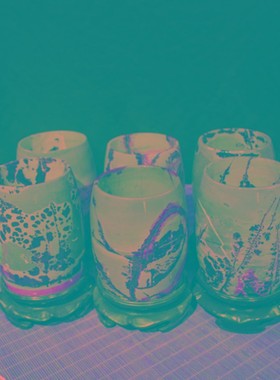 创意草花石头广西国n画石奇石摆件多功能文房鼓形圆珠笔笔筒花盆