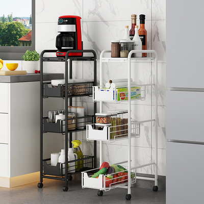 夹缝收纳置d物架抽屉式抽拉厨房置物架落地多层可移动带轮小推车