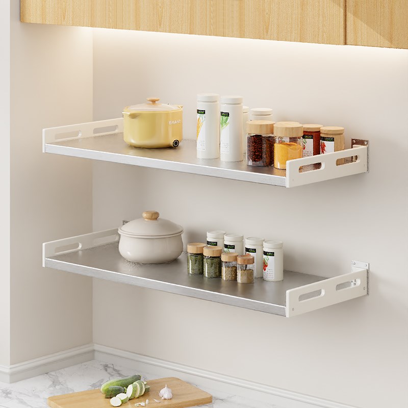 白色奶油风厨房置物架壁挂u免打孔多功能调味料品墙上不锈钢收纳