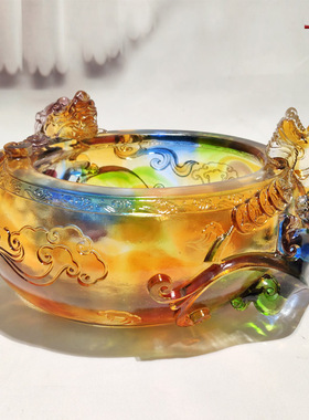 琉璃摆件饭e店公司开业送礼客厅玄关家庭装饰工艺品摆设水晶聚宝