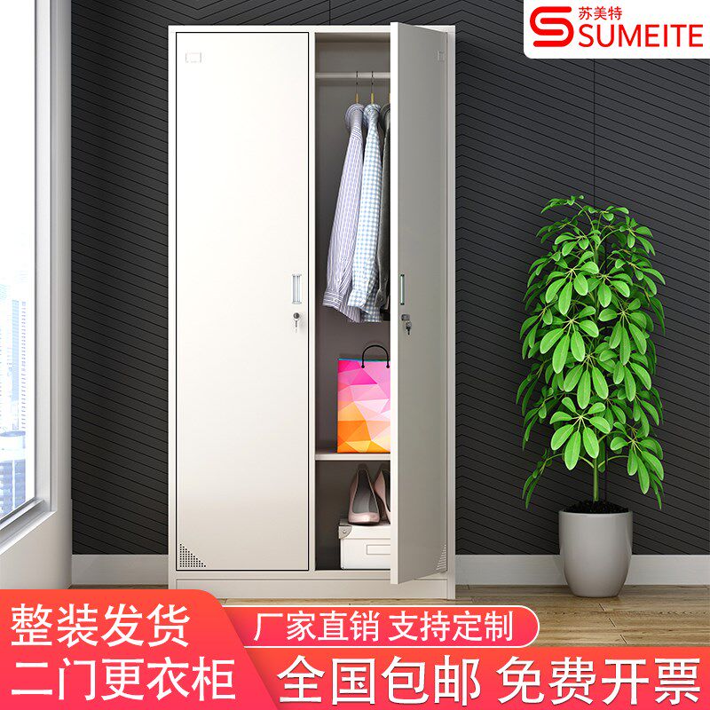 苏美特二门更衣柜员工宿舍换衣柜办公室铁皮储物柜2门带锁储存柜