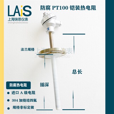 Pt100防腐热电阻F4烧结四氟 WZPK-430F/431F 耐酸碱铠装热电阻