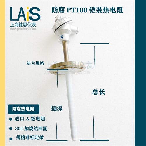 Pt100防腐热电阻F4烧结四氟 WZPK-430F/431F 耐酸碱铠装热电阻