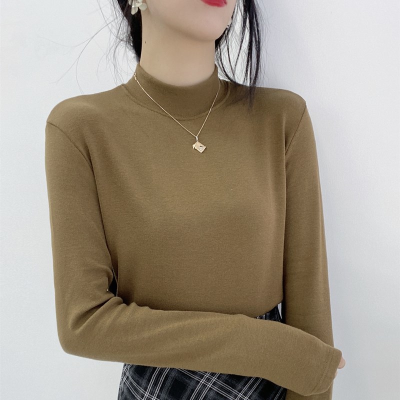 半高领打底衫t恤女内搭针织衫2024春秋洋气修身百搭长袖上衣纯棉