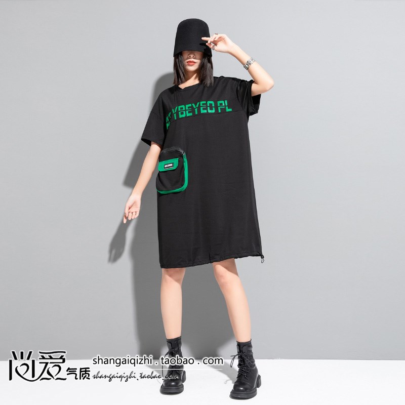 T恤连衣裙女夏宽松大码短袖半袖胖妹妹胖MM中长款遮屁股大版上衣