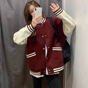 美式复古宽松棒球服女2024秋冬新款韩版学生洋气夹克卫衣时尚外套