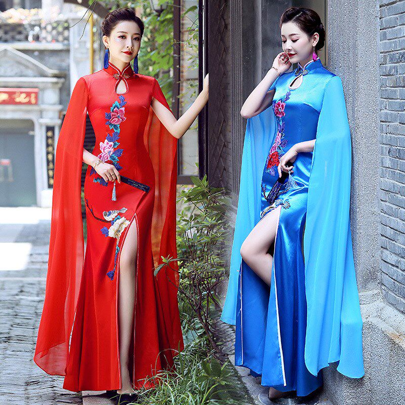 大合唱团演出服女旗袍2024新款现舞表演服装指挥主持人长款学生