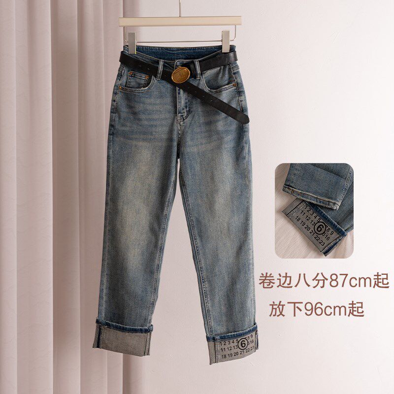 卷边八分烟管裤女修身直筒牛仔裤高含棉小个子实体好货弹力九分裤