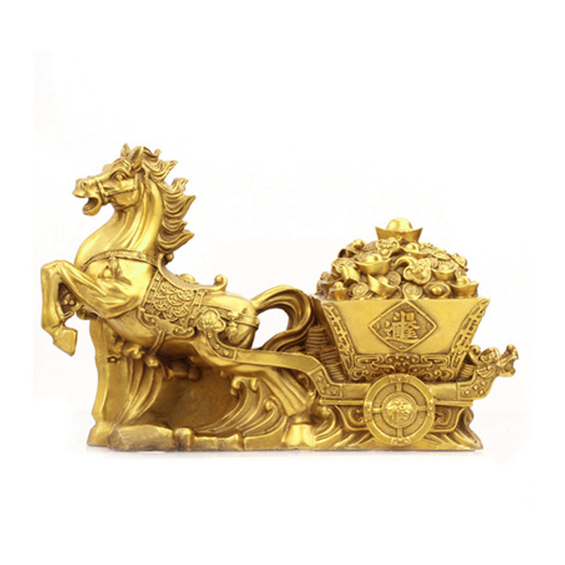 纯铜开运马拉元宝金箱马上发财有钱生肖马桌面摆T件办公室唐马装