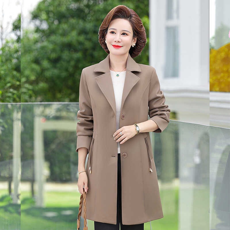 妈妈秋装外套2024新款中老年女装春秋中长款上衣洋气高贵大码风衣