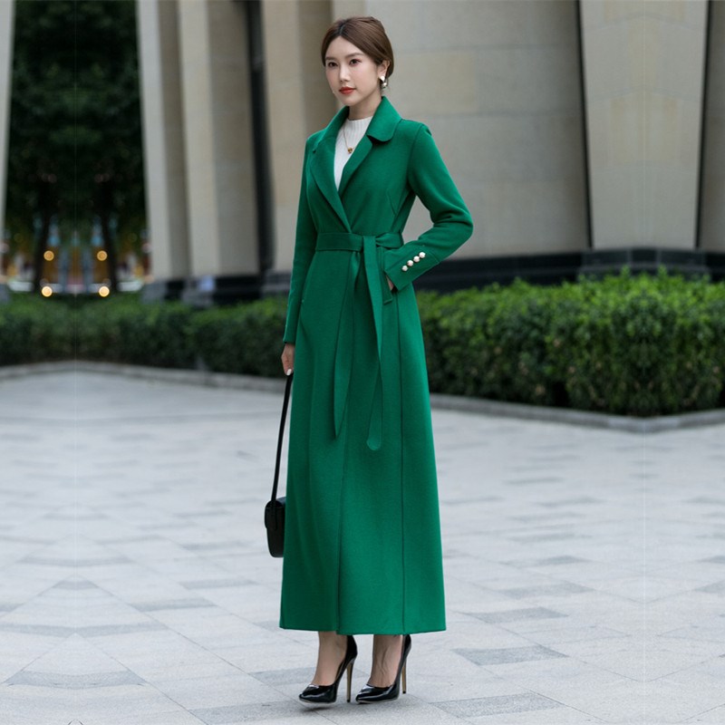 高端韩版2025春秋冬款毛呢外套女修身双面羊绒大衣显瘦超长款过膝