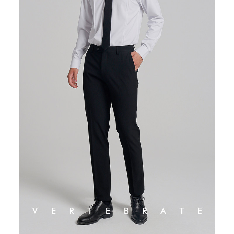 脊椎动物男装纯黑色基础百搭工作服西裤男士修身弹力长裤春秋款