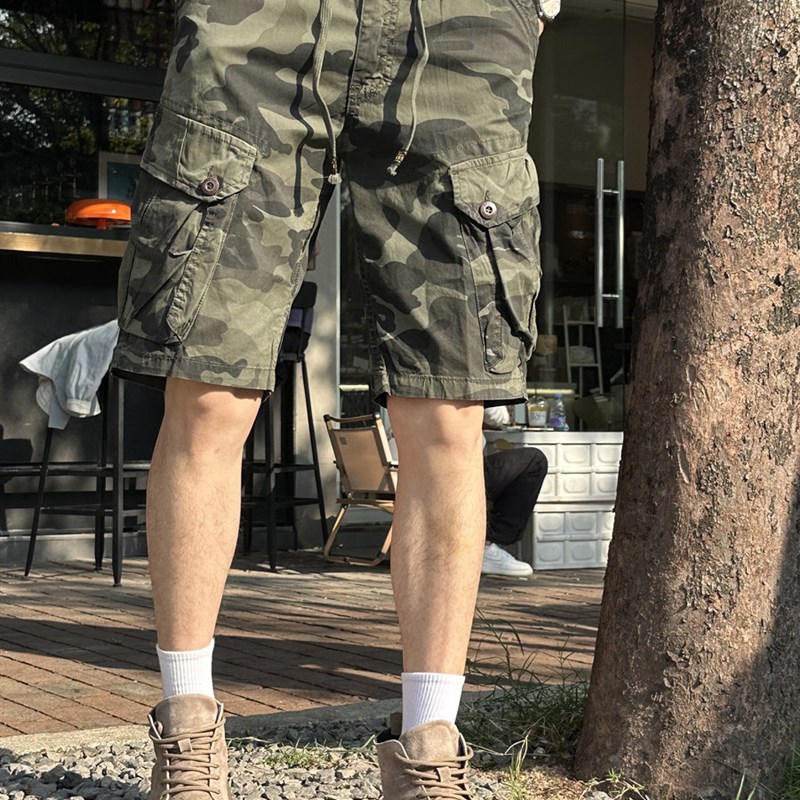 2025年迷彩工装短裤男夏季薄款宽松五分中裤子男裤新款马裤