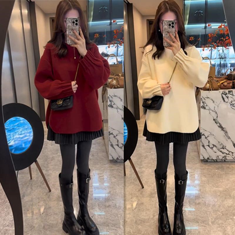 欧货时尚软糯灯笼袖针织衫女冬季洋气宽松显瘦百搭套头打底衫上衣