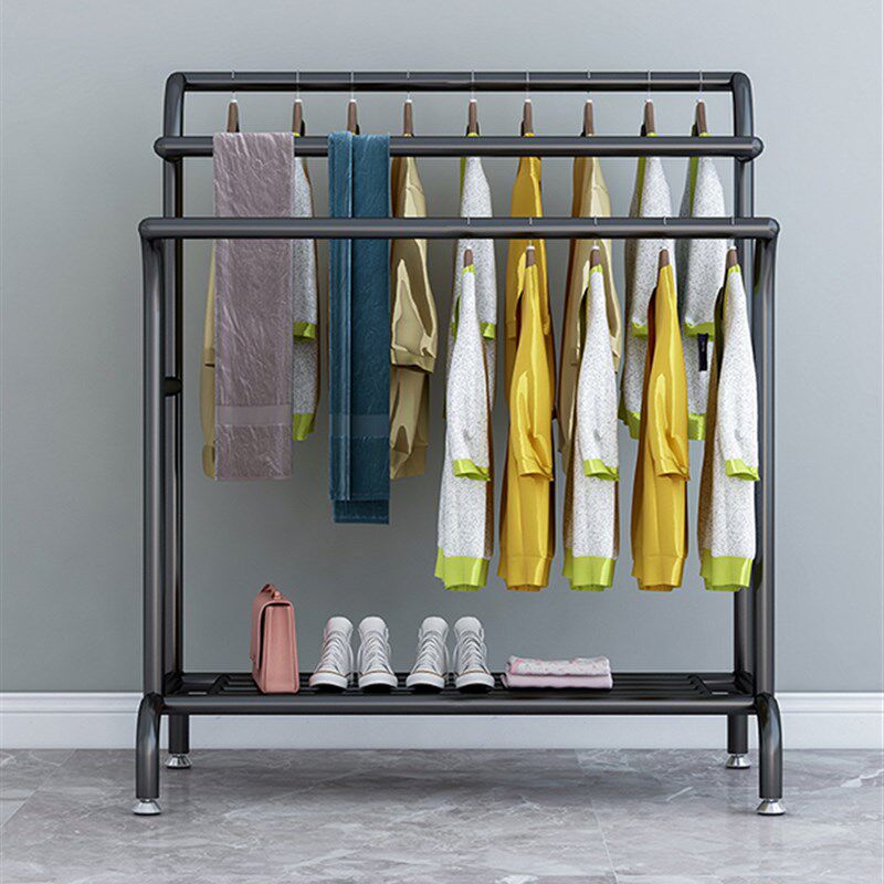 加粗金色多功能落地式服装展示晾衣架收纳双排凉晒神器Z衣帽置物