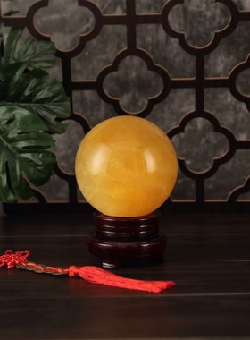 水晶球摆件客厅办公室装饰摆件工艺品开M业礼物天然黄色水晶球
