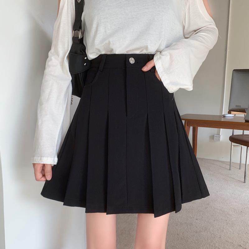 百褶裙女夏褶皱高腰a字裙大码胖mm显瘦学生防走光蓬蓬短裙半身裙