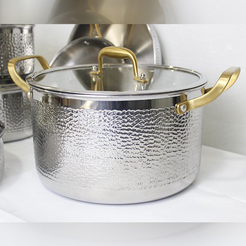 304三层钢锤纹套装p锅具不粘锅无涂层汤锅奶锅煎锅厨房实用礼品锅