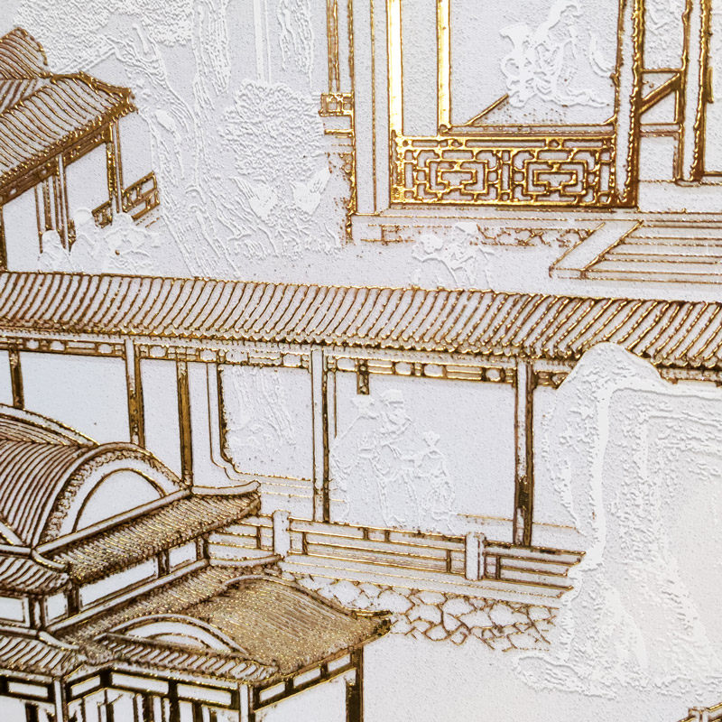 入户玄关装饰画新中式浮雕立体画客厅H背景墙挂画走廊过道烫金壁