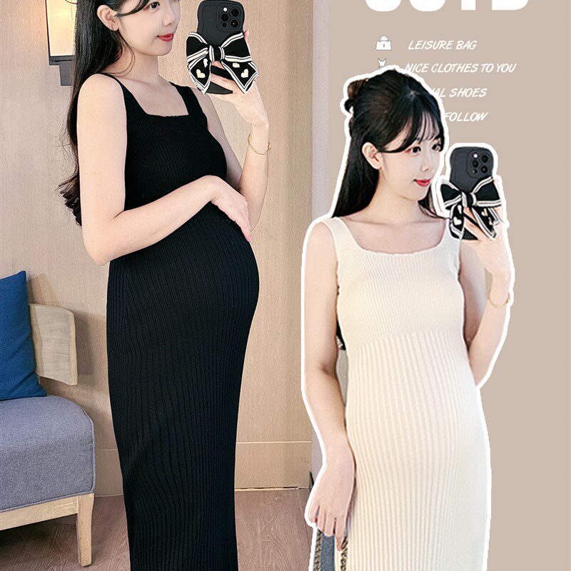 孕妇装秋季套装吊带背心裙潮妈孕期穿搭内搭打底裙秋款针织连衣裙