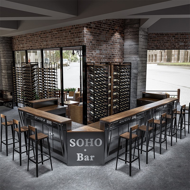 工业风吧台咖啡酒吧柜台铁艺复古餐厅饭店创意转角收银台前台店铺