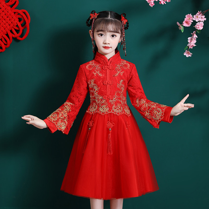 汉服女童冬装中国风唐装新年拜年服宝宝女儿童旗袍古装秋冬连衣裙