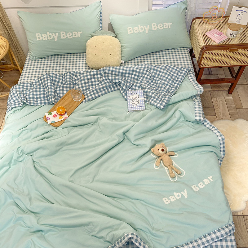夏季空调被四f件套儿童夏凉被水洗棉夏被三件套薄款春秋被子单双