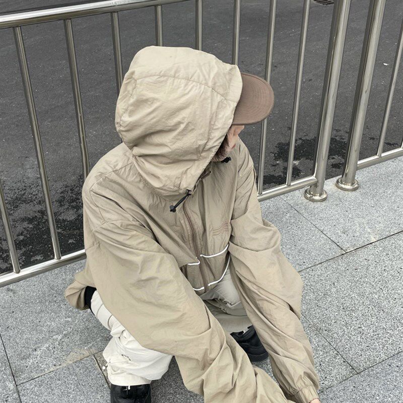 美式复古薄款户外防晒衣男女宽松速干运动上衣情侣外套潮牌夏衣潮