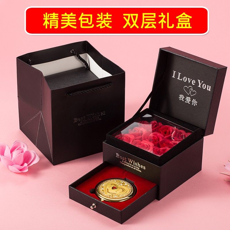 圆形翻盖双面随身化妆镜便携式折叠小镜子精品随U身镜金属公主镜