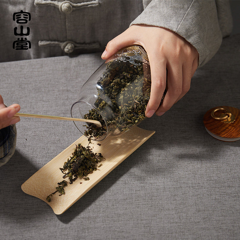 容山堂金银烧玻璃茶叶罐金属扣密封储物H罐实木盖大小号茶具白绿