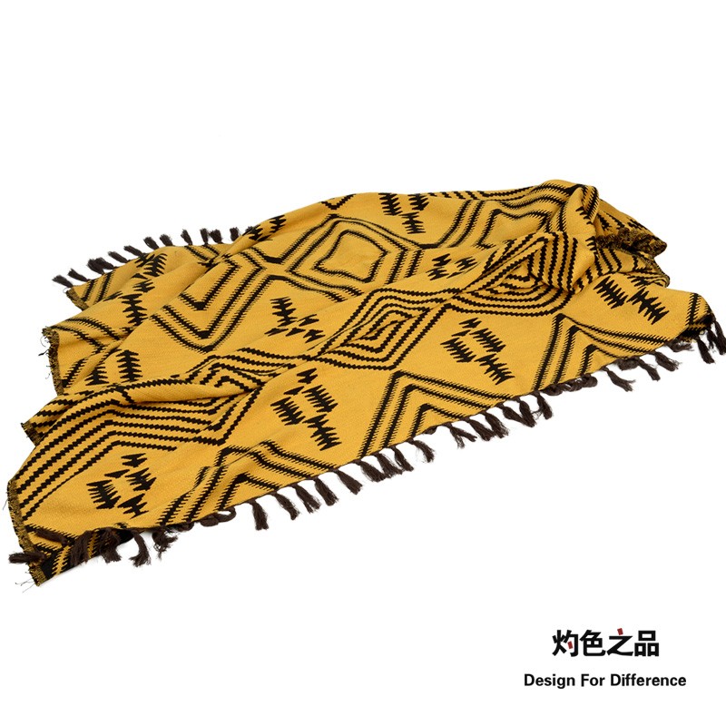 简约现代黑黄色沙发盖毯秋冬季双人加厚毛毯毛巾毯V客厅搭毯休闲
