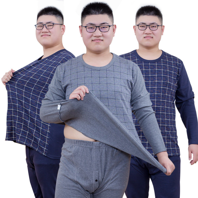 特大号全棉秋衣秋裤套q装加肥加大码胖男纯棉毛衫老人打底保暖内