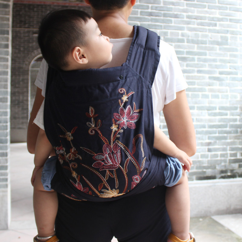 婴儿宝宝前抱后背式简易刺绣老式传统大孩背带背巾X背袋抱娃神器