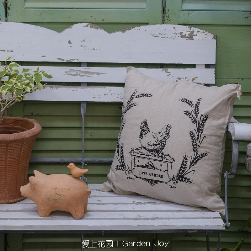 爱上花园花园杂货沙发座椅靠背软装布艺亚麻布桌布方巾 母鸡抱枕
