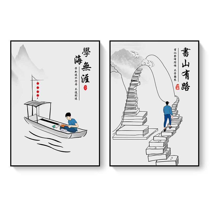 男生卧室装饰画青少年励志挂x画房间床头壁画学生书房字画书山有