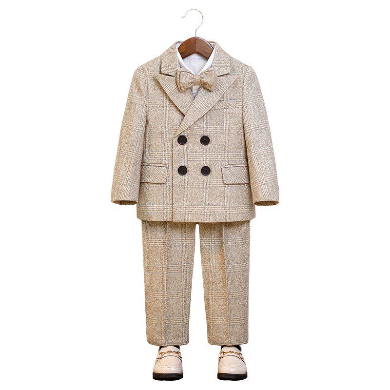 儿童秋冬西装英伦格子西服马甲套男童生日周岁花童礼服主持演出服