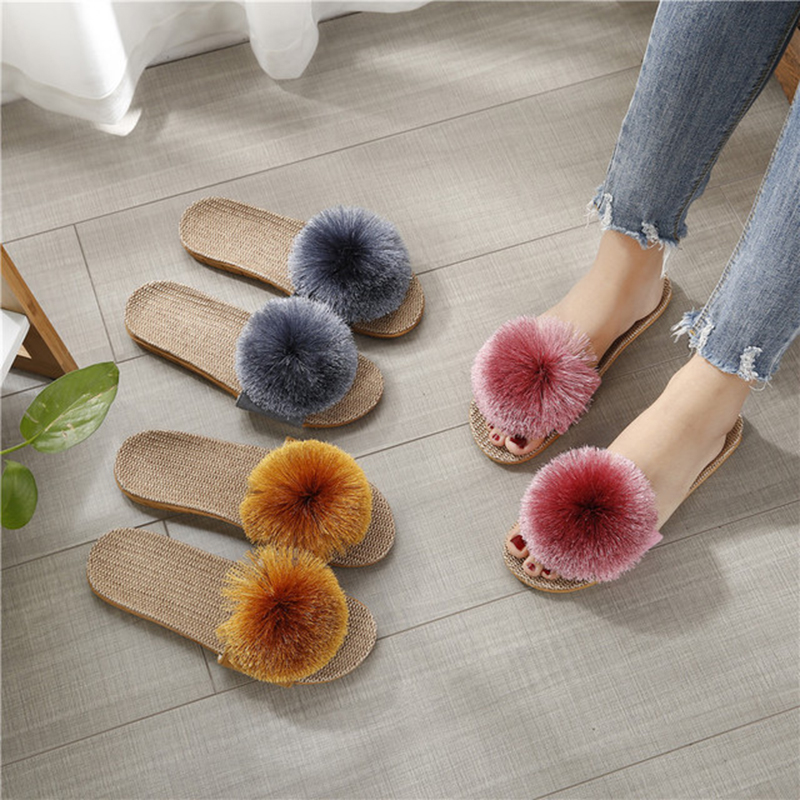 亚麻拖鞋居家用地板室内静音防滑防臭软底女士可爱T四季家居凉拖