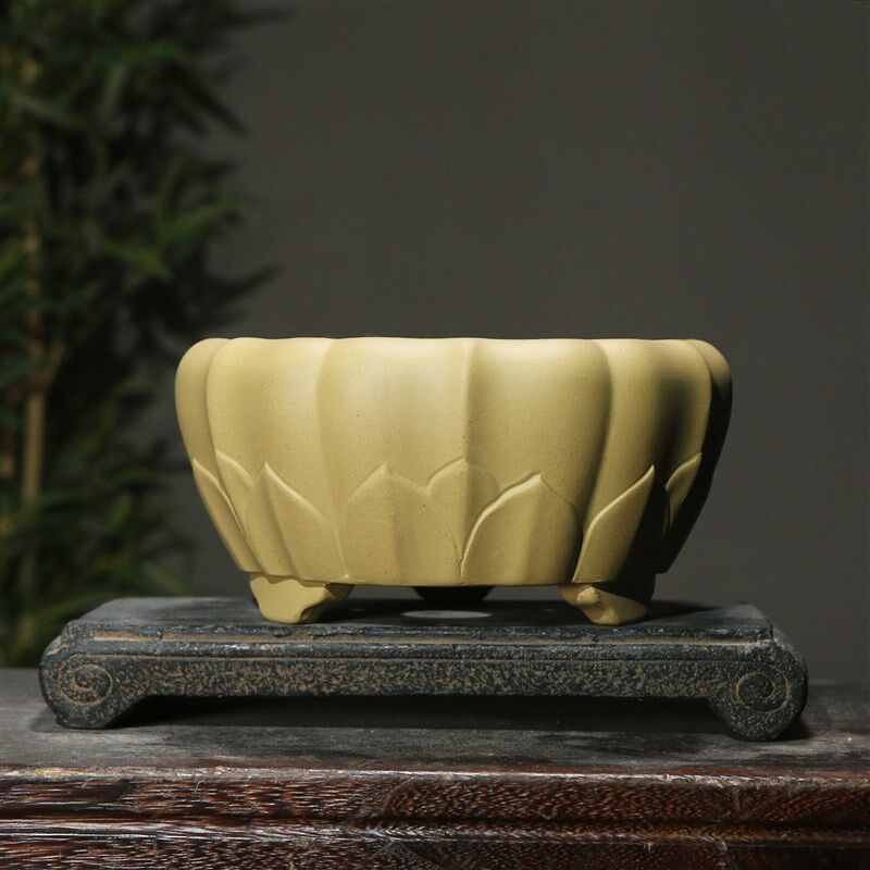 紫砂花盆莲花形圆形禅意花瓣形中国风手工盆景盆桌面盆栽兰花盆